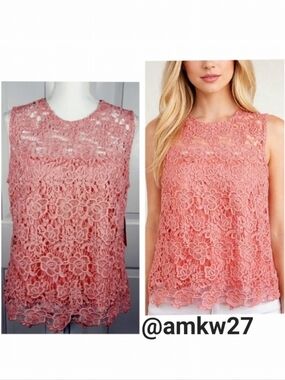 NWT Nanette Lapore Lace Sleeveless Top in Rosy Pink Exposed Zipper in Back